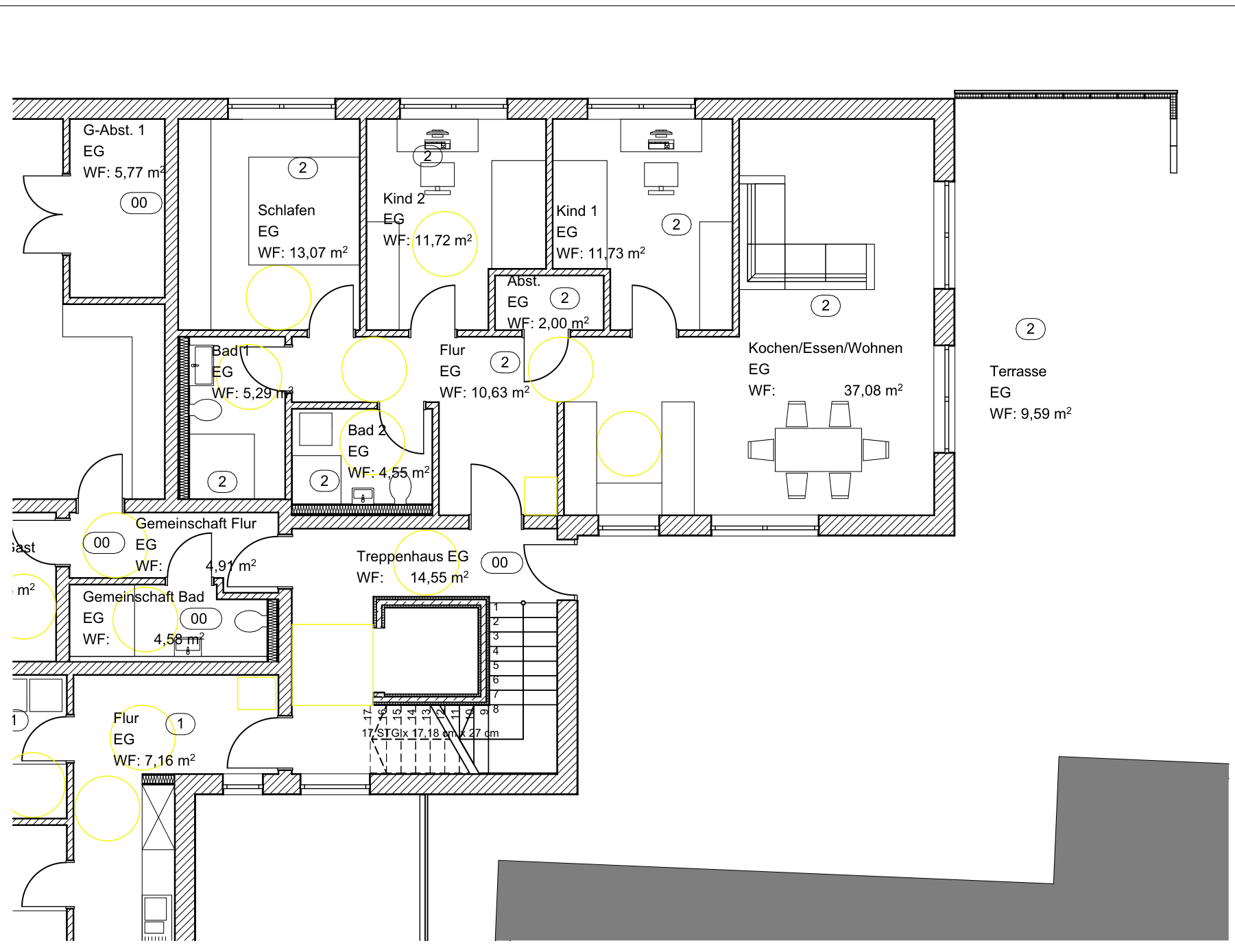 Grundriss Wohnung 2: 4-Zimmer-Familienwohnung mit Terrasse, 110 m² im Erdgeschoss