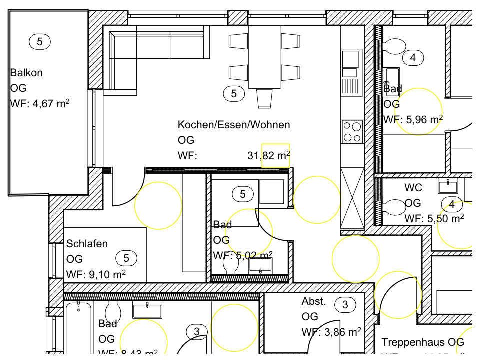 Grundriss Wohnung 5: kompakte 2-Zimmer-Wohnung mit Balkon, 50 m² im Obergeschoss